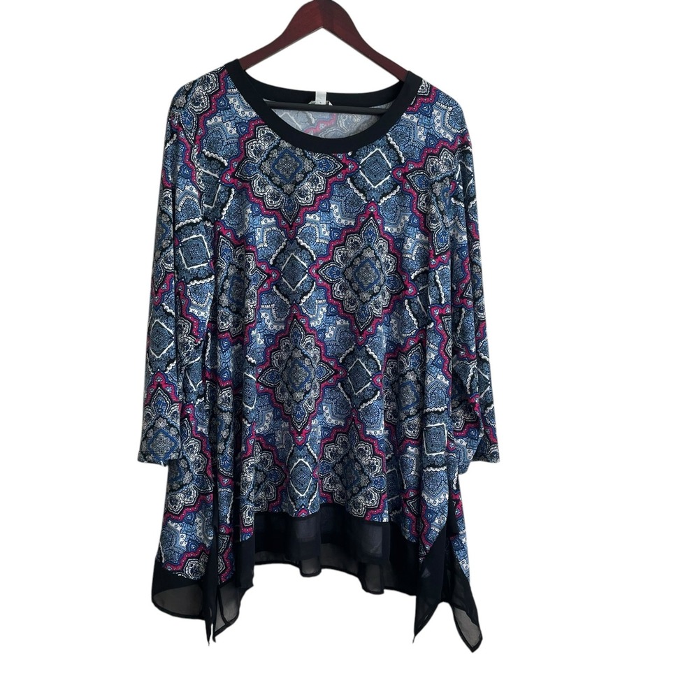 Cato Women Top Tunic 18/20 Blue Stretch Boho Whimsical Lagenlook Office Travel